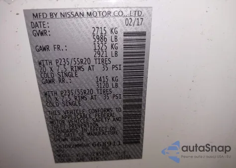 2017 Nissan Pathfinder Platinum из США, поврежденный, VIN 5N1DR2MM6HC668911